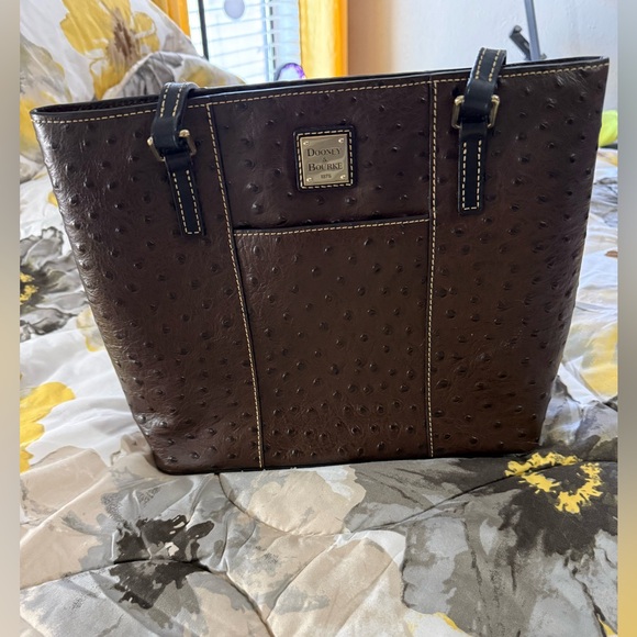 Dooney & Bourke Dark Brown Ostrich Leather Shoulder Bag - Picture 3 of 16